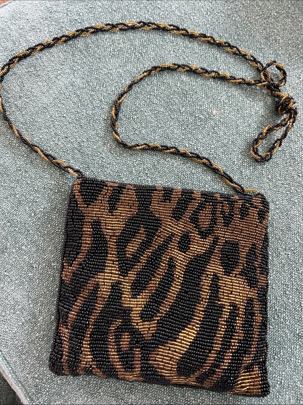 Beaded Leopard Print Crossbody Bag - Black & Bronze